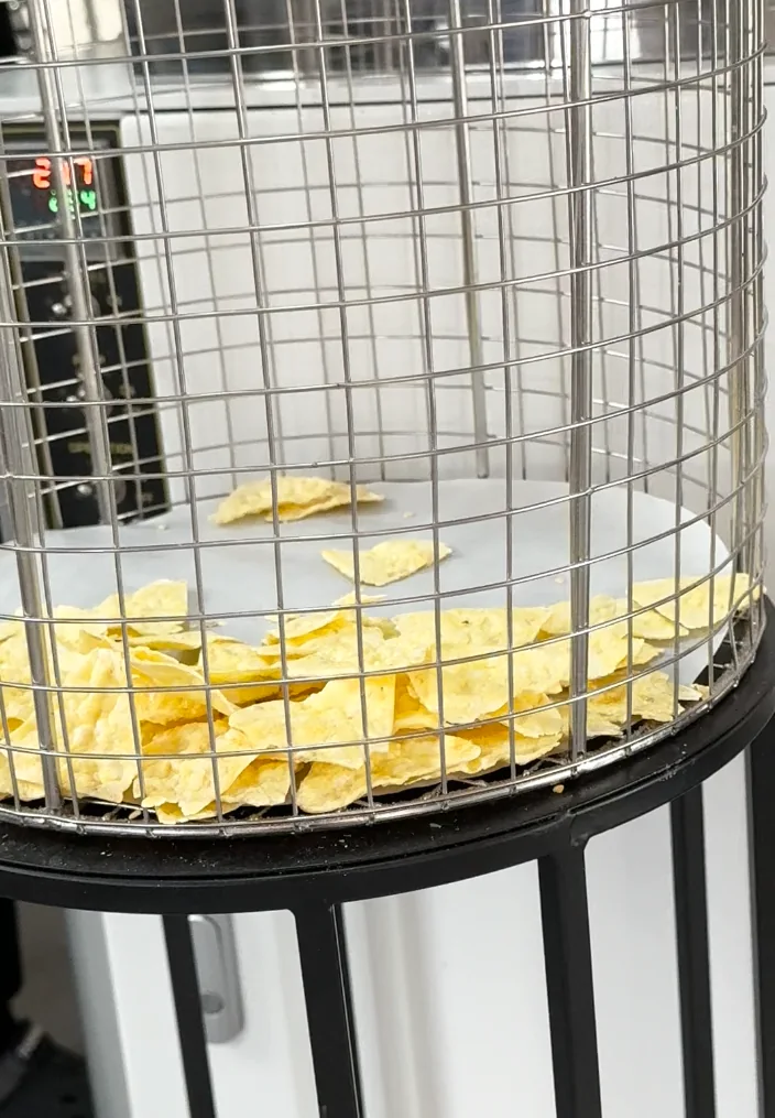 Popped snack samples collected after a machine run