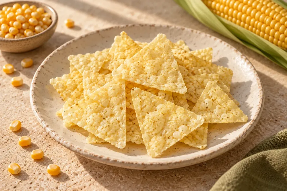 Studio rendering of triangular corn chip concepts